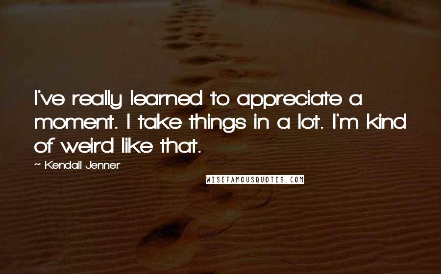 Kendall Jenner Quotes: I've really learned to appreciate a moment. I take things in a lot. I'm kind of weird like that.