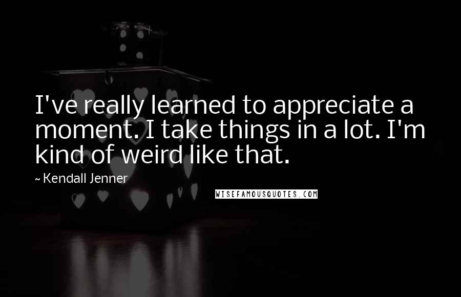 Kendall Jenner Quotes: I've really learned to appreciate a moment. I take things in a lot. I'm kind of weird like that.