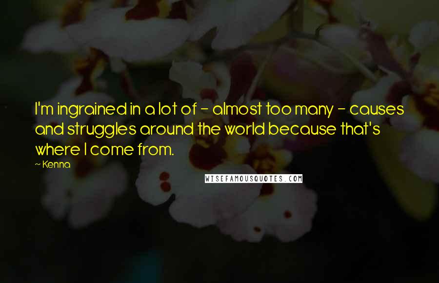 Kenna Quotes: I'm ingrained in a lot of - almost too many - causes and struggles around the world because that's where I come from.