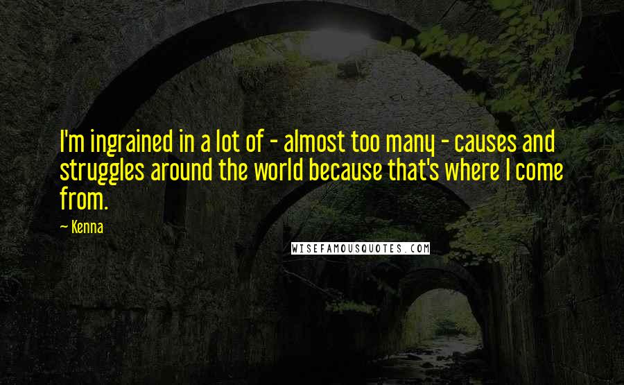 Kenna Quotes: I'm ingrained in a lot of - almost too many - causes and struggles around the world because that's where I come from.