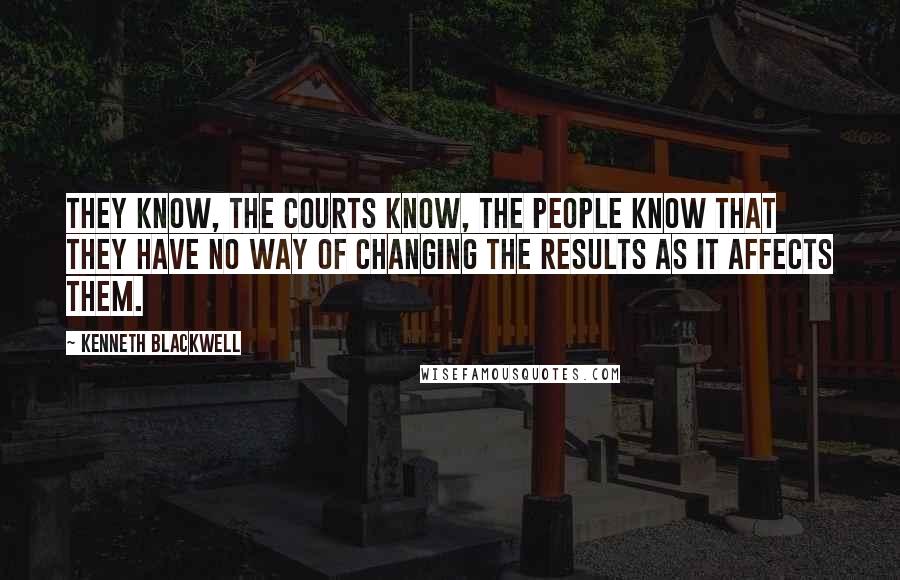 Kenneth Blackwell Quotes: They know, the courts know, the people know that they have no way of changing the results as it affects them.