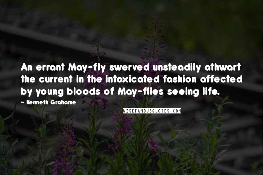 Kenneth Grahame Quotes: An errant May-fly swerved unsteadily athwart the current in the intoxicated fashion affected by young bloods of May-flies seeing life.