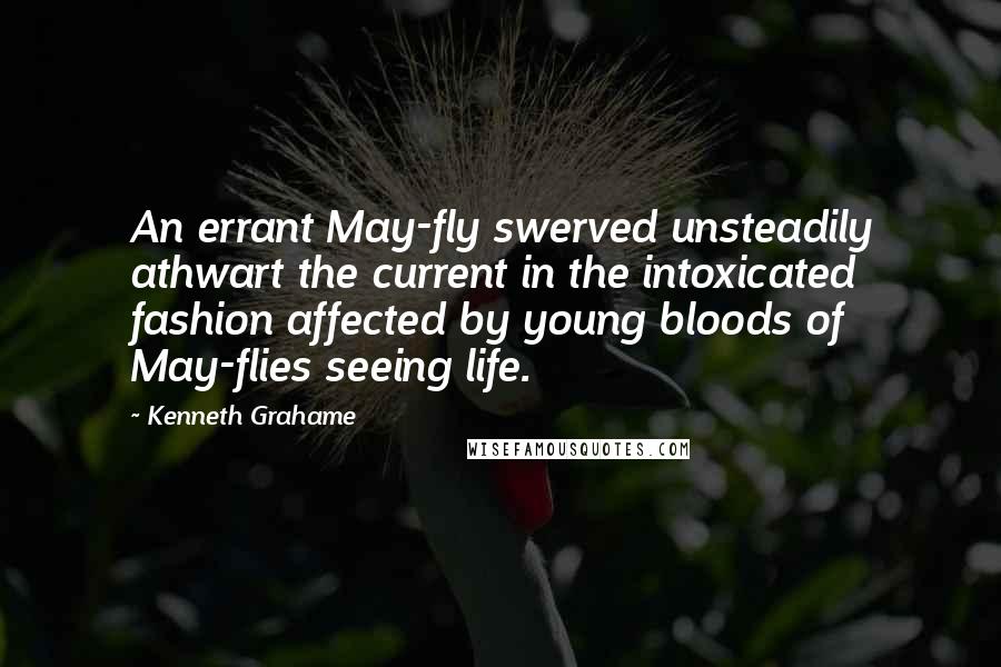 Kenneth Grahame Quotes: An errant May-fly swerved unsteadily athwart the current in the intoxicated fashion affected by young bloods of May-flies seeing life.