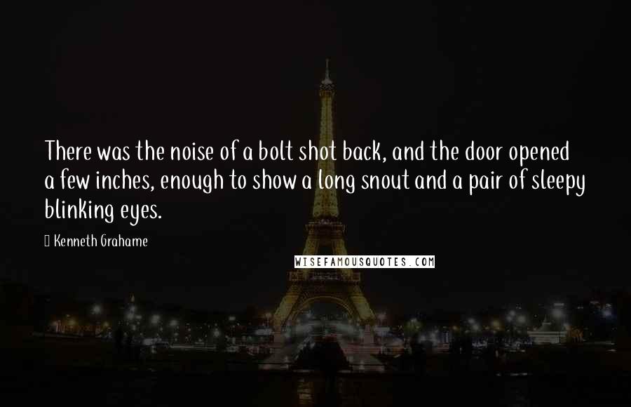 Kenneth Grahame Quotes: There was the noise of a bolt shot back, and the door opened a few inches, enough to show a long snout and a pair of sleepy blinking eyes.