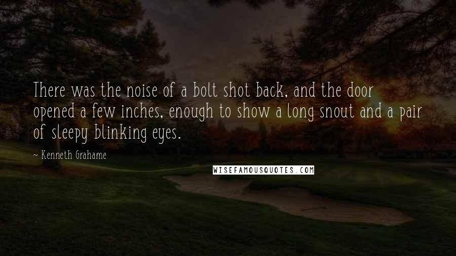 Kenneth Grahame Quotes: There was the noise of a bolt shot back, and the door opened a few inches, enough to show a long snout and a pair of sleepy blinking eyes.