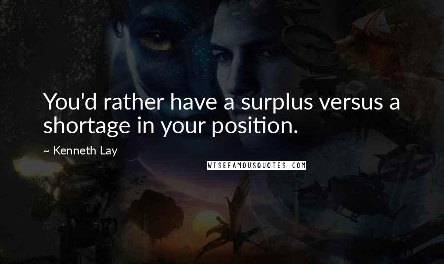 Kenneth Lay Quotes: You'd rather have a surplus versus a shortage in your position.
