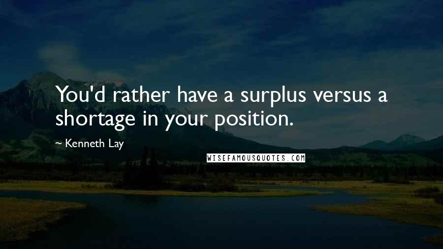 Kenneth Lay Quotes: You'd rather have a surplus versus a shortage in your position.