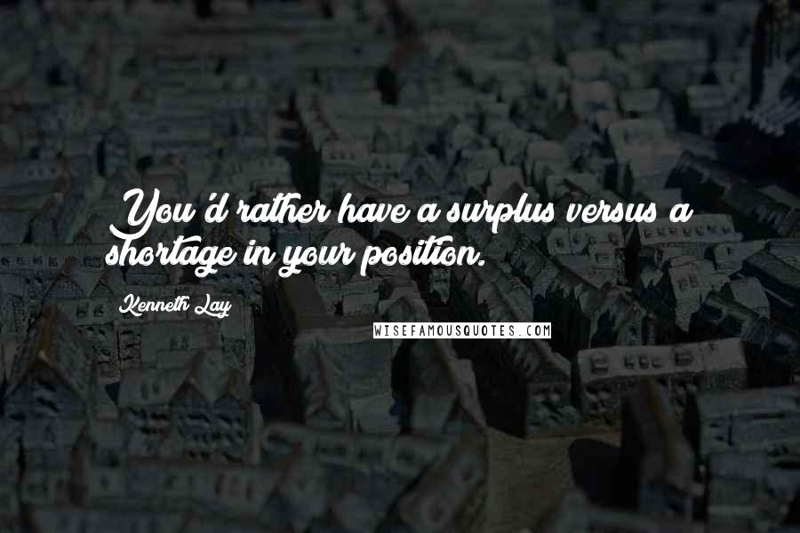 Kenneth Lay Quotes: You'd rather have a surplus versus a shortage in your position.