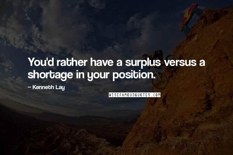 Kenneth Lay Quotes: You'd rather have a surplus versus a shortage in your position.