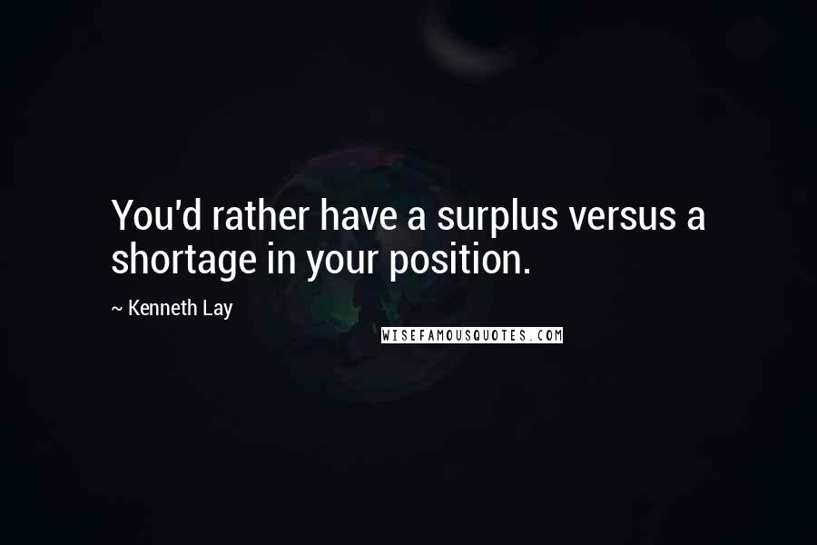 Kenneth Lay Quotes: You'd rather have a surplus versus a shortage in your position.