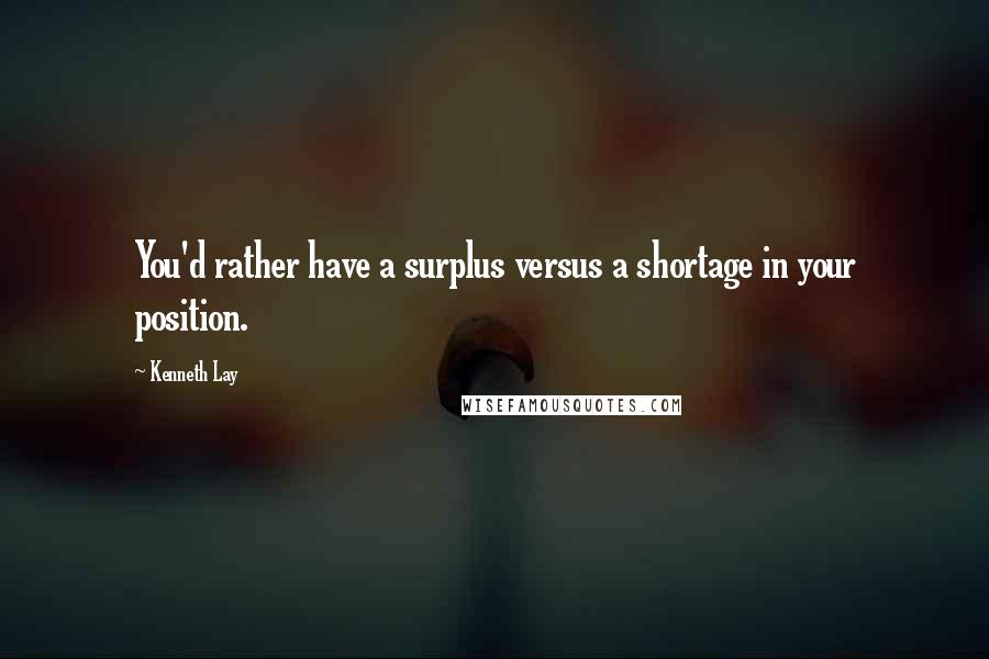 Kenneth Lay Quotes: You'd rather have a surplus versus a shortage in your position.