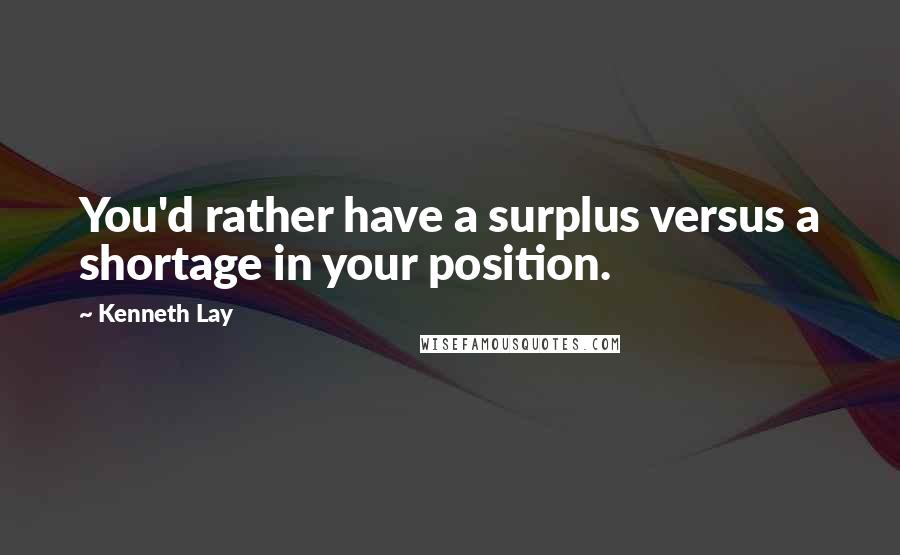 Kenneth Lay Quotes: You'd rather have a surplus versus a shortage in your position.