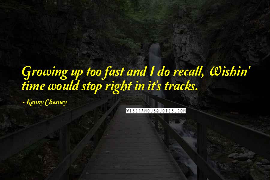 Kenny Chesney Quotes: Growing up too fast and I do recall, Wishin' time would stop right in it's tracks.