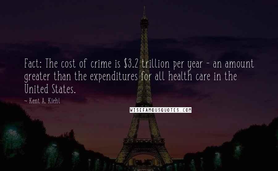 Kent A. Kiehl Quotes: Fact: The cost of crime is $3.2 trillion per year - an amount greater than the expenditures for all health care in the United States.