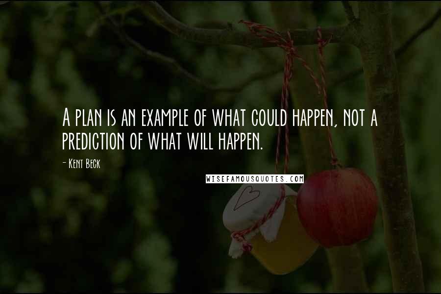 Kent Beck Quotes: A plan is an example of what could happen, not a prediction of what will happen.