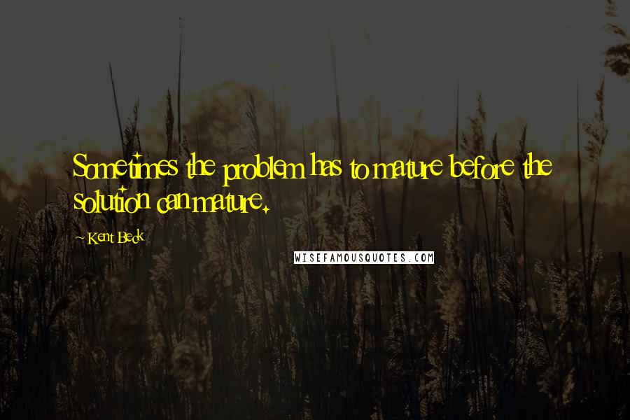 Kent Beck Quotes: Sometimes the problem has to mature before the solution can mature.