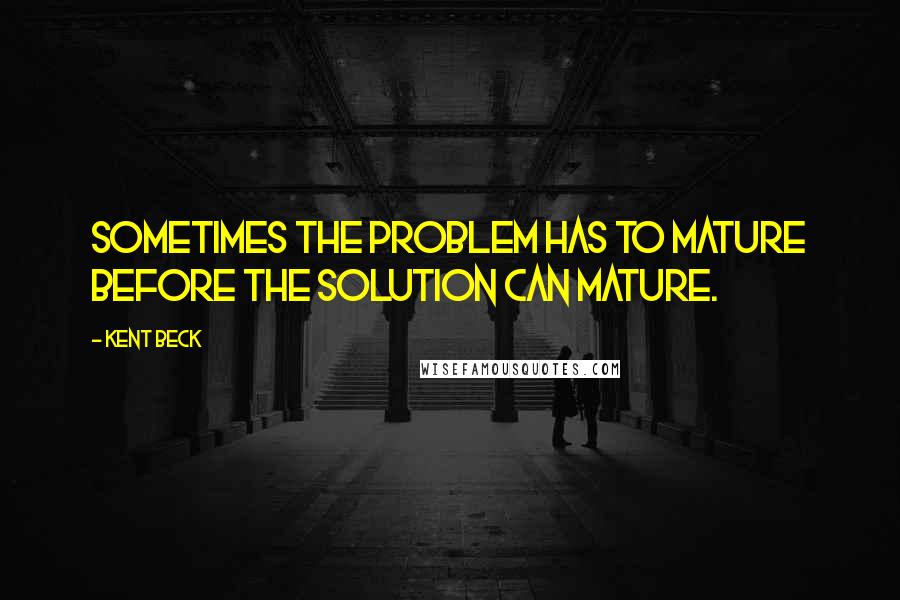 Kent Beck Quotes: Sometimes the problem has to mature before the solution can mature.