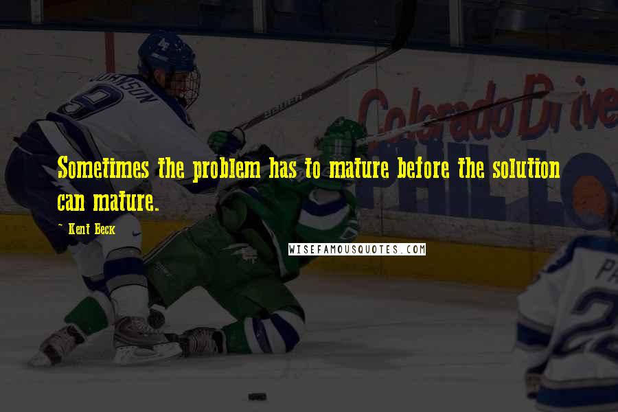 Kent Beck Quotes: Sometimes the problem has to mature before the solution can mature.