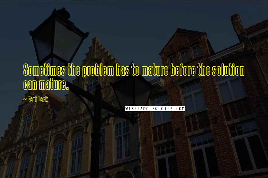 Kent Beck Quotes: Sometimes the problem has to mature before the solution can mature.