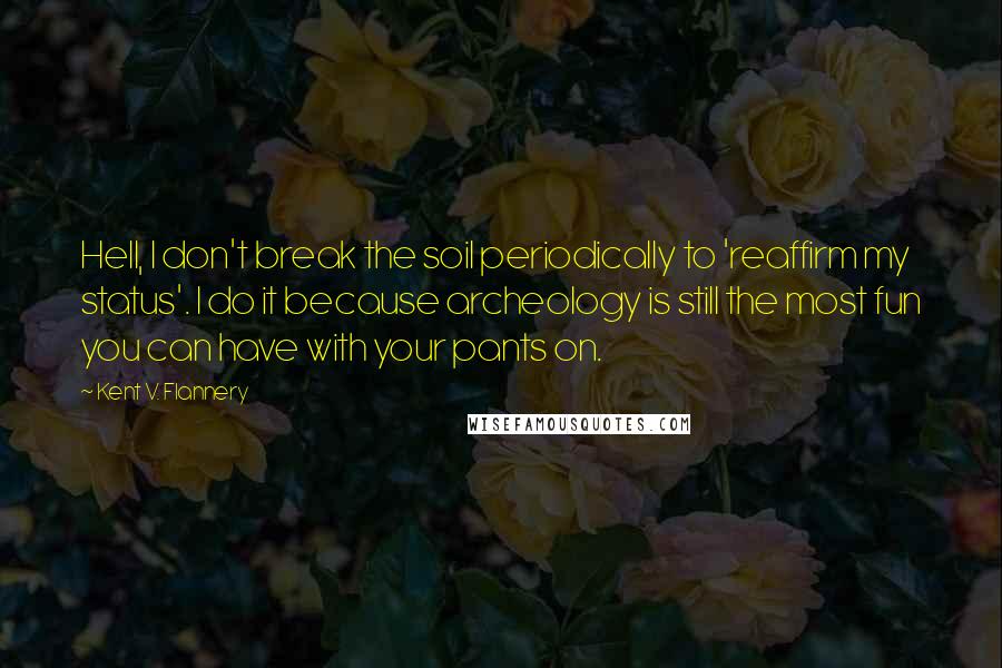 Kent V. Flannery Quotes: Hell, I don't break the soil periodically to 'reaffirm my status'. I do it because archeology is still the most fun you can have with your pants on.