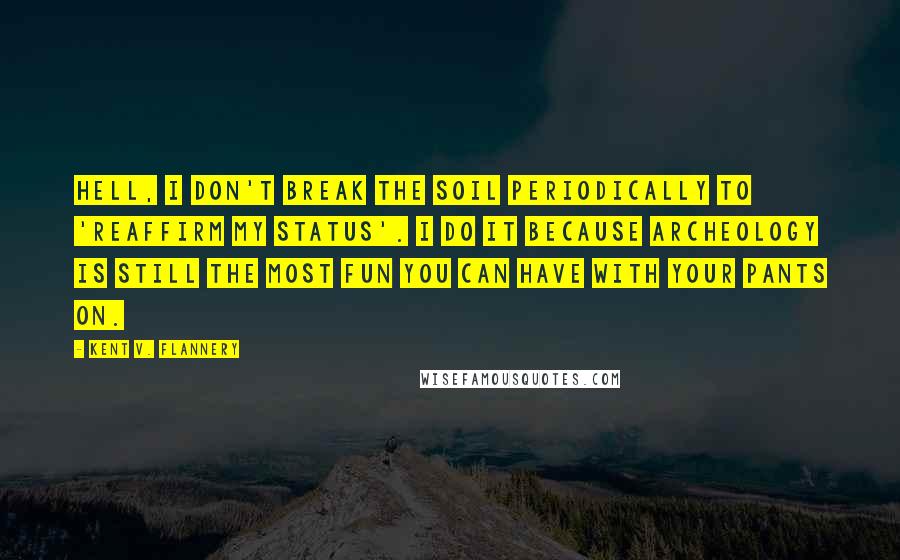 Kent V. Flannery Quotes: Hell, I don't break the soil periodically to 'reaffirm my status'. I do it because archeology is still the most fun you can have with your pants on.