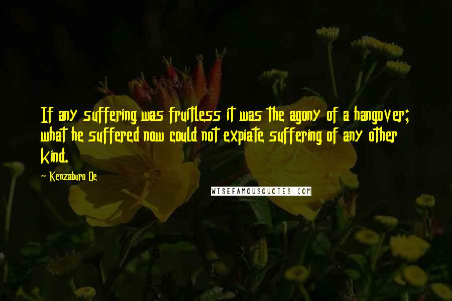 Kenzaburo Oe Quotes: If any suffering was fruitless it was the agony of a hangover; what he suffered now could not expiate suffering of any other kind.