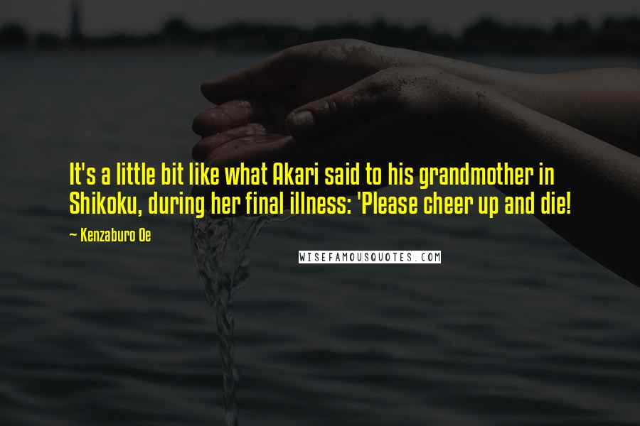 Kenzaburo Oe Quotes: It's a little bit like what Akari said to his grandmother in Shikoku, during her final illness: 'Please cheer up and die!