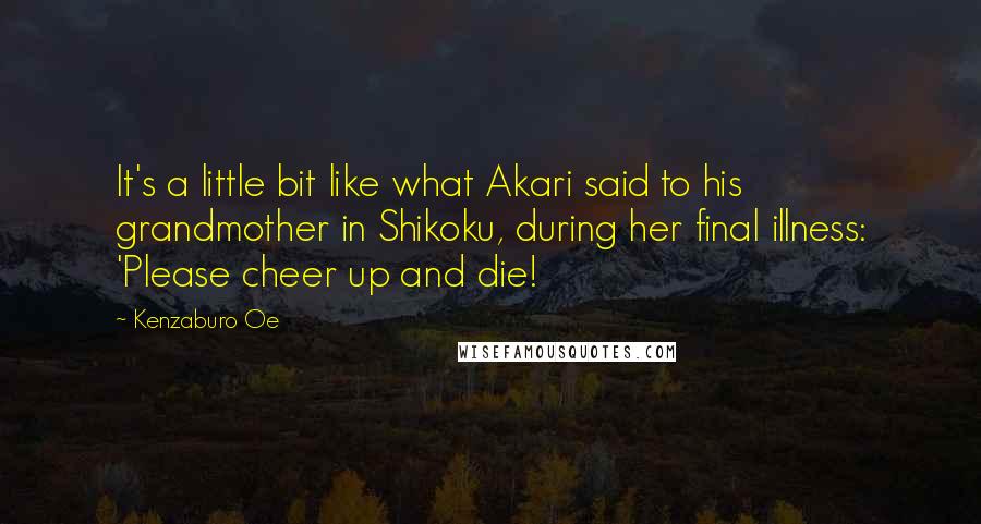 Kenzaburo Oe Quotes: It's a little bit like what Akari said to his grandmother in Shikoku, during her final illness: 'Please cheer up and die!