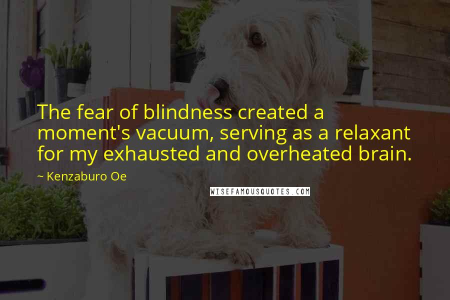 Kenzaburo Oe Quotes: The fear of blindness created a moment's vacuum, serving as a relaxant for my exhausted and overheated brain.