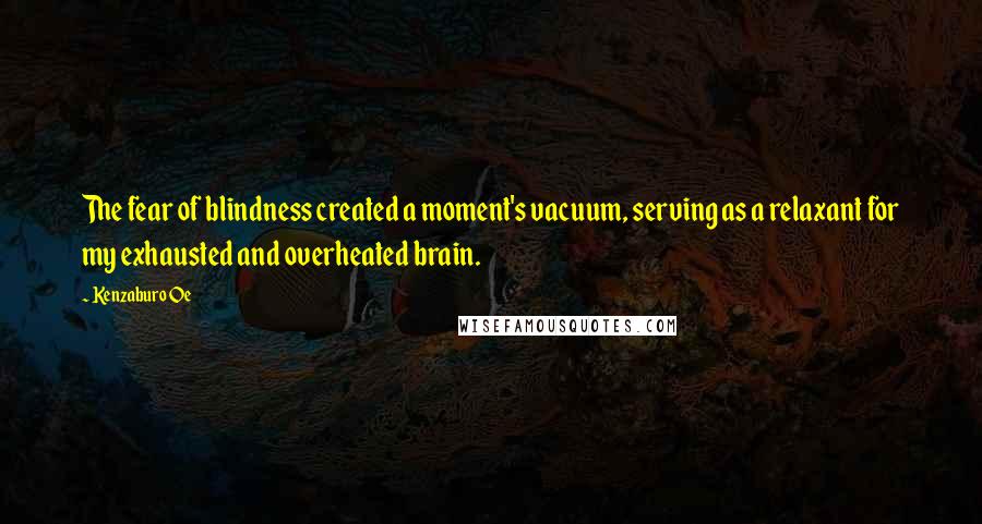 Kenzaburo Oe Quotes: The fear of blindness created a moment's vacuum, serving as a relaxant for my exhausted and overheated brain.