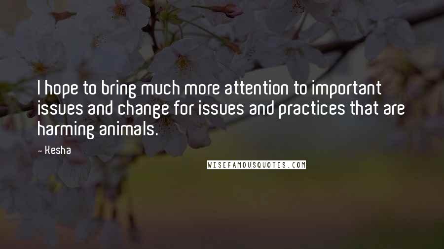 Kesha Quotes: I hope to bring much more attention to important issues and change for issues and practices that are harming animals.