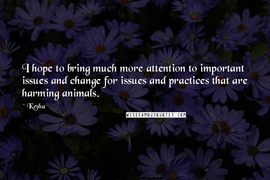 Kesha Quotes: I hope to bring much more attention to important issues and change for issues and practices that are harming animals.