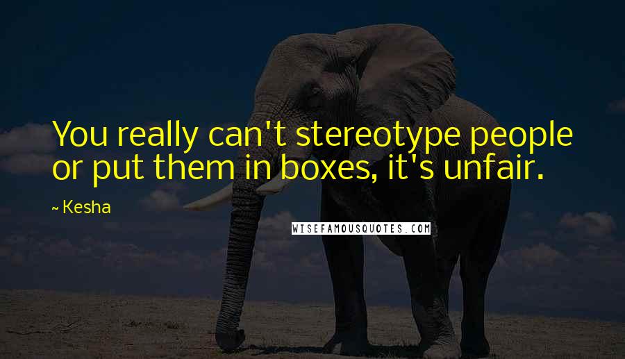 Kesha Quotes: You really can't stereotype people or put them in boxes, it's unfair.