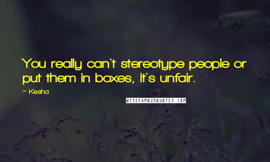 Kesha Quotes: You really can't stereotype people or put them in boxes, it's unfair.