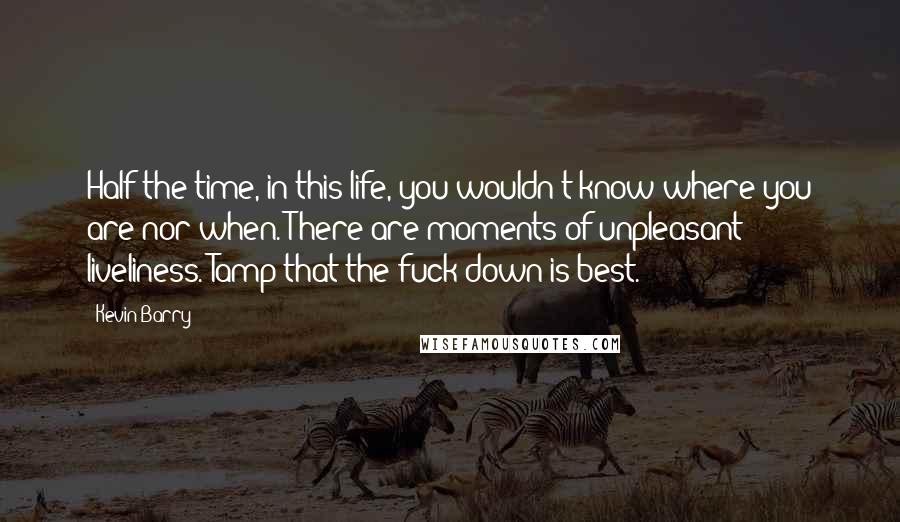 Kevin Barry Quotes: Half the time, in this life, you wouldn't know where you are nor when. There are moments of unpleasant liveliness. Tamp that the fuck down is best.