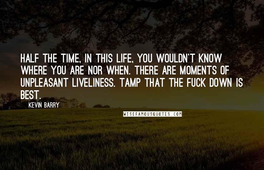 Kevin Barry Quotes: Half the time, in this life, you wouldn't know where you are nor when. There are moments of unpleasant liveliness. Tamp that the fuck down is best.