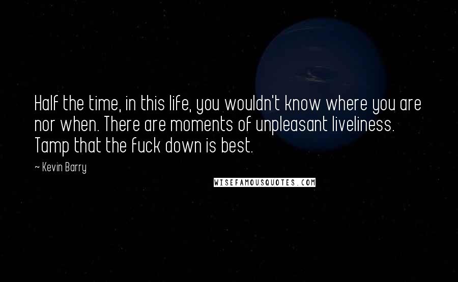 Kevin Barry Quotes: Half the time, in this life, you wouldn't know where you are nor when. There are moments of unpleasant liveliness. Tamp that the fuck down is best.