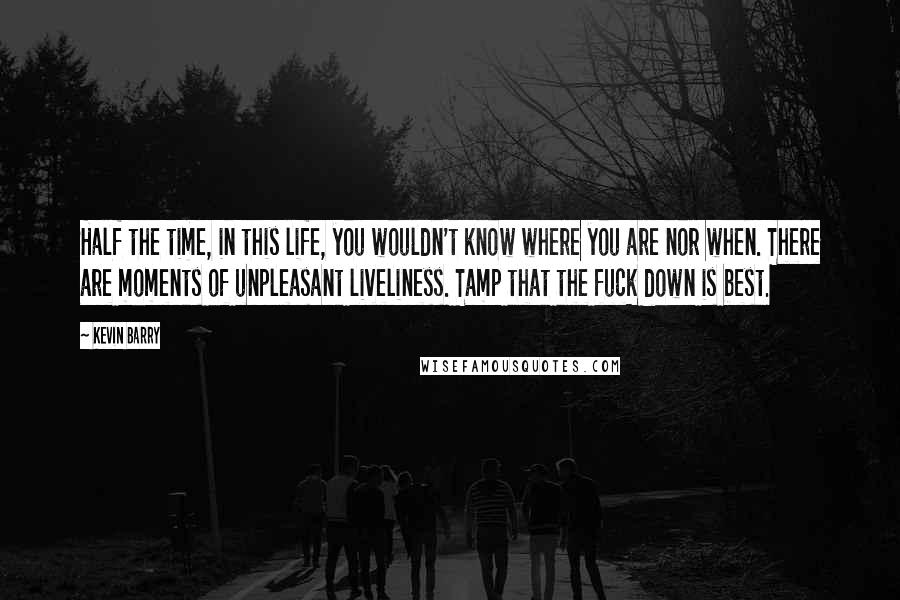 Kevin Barry Quotes: Half the time, in this life, you wouldn't know where you are nor when. There are moments of unpleasant liveliness. Tamp that the fuck down is best.