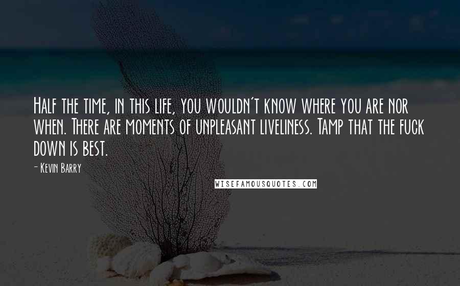 Kevin Barry Quotes: Half the time, in this life, you wouldn't know where you are nor when. There are moments of unpleasant liveliness. Tamp that the fuck down is best.