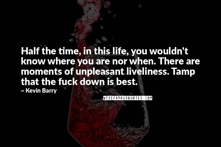 Kevin Barry Quotes: Half the time, in this life, you wouldn't know where you are nor when. There are moments of unpleasant liveliness. Tamp that the fuck down is best.