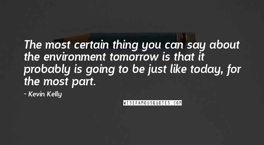 Kevin Kelly Quotes: The most certain thing you can say about the environment tomorrow is that it probably is going to be just like today, for the most part.