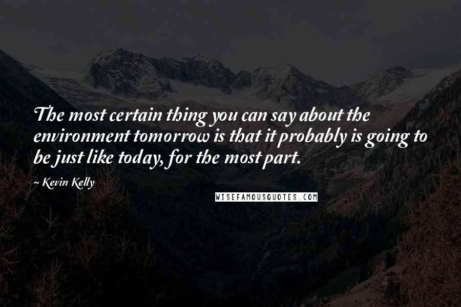 Kevin Kelly Quotes: The most certain thing you can say about the environment tomorrow is that it probably is going to be just like today, for the most part.