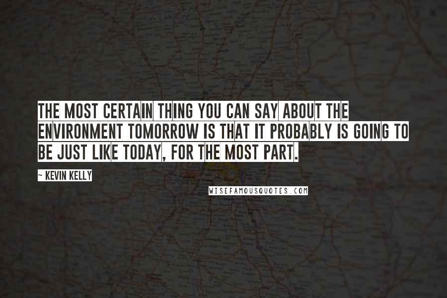 Kevin Kelly Quotes: The most certain thing you can say about the environment tomorrow is that it probably is going to be just like today, for the most part.