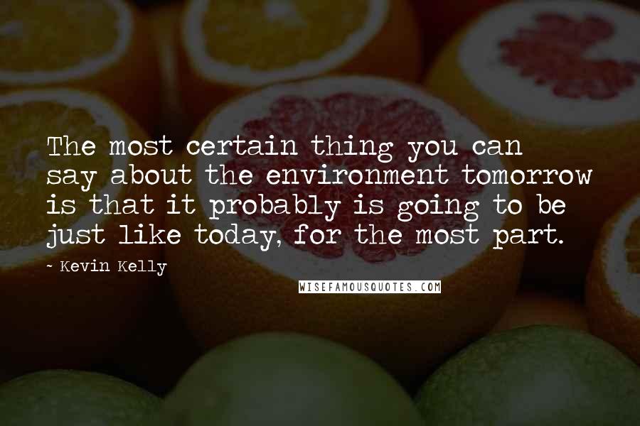 Kevin Kelly Quotes: The most certain thing you can say about the environment tomorrow is that it probably is going to be just like today, for the most part.