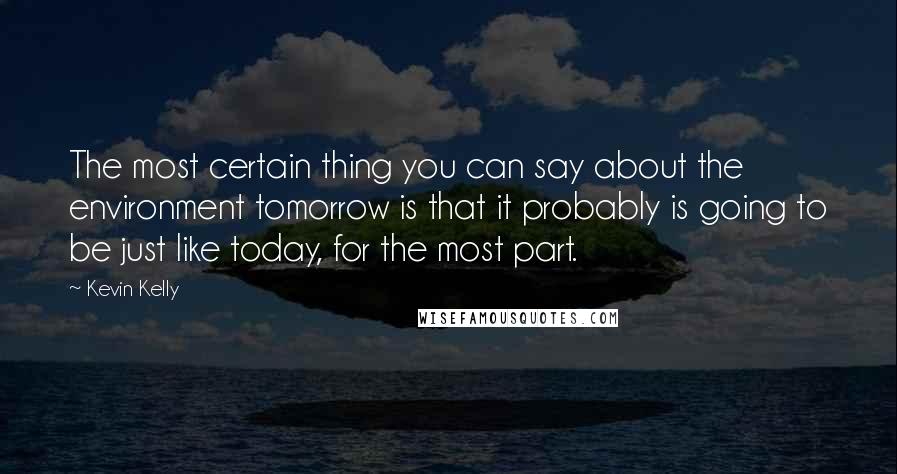 Kevin Kelly Quotes: The most certain thing you can say about the environment tomorrow is that it probably is going to be just like today, for the most part.