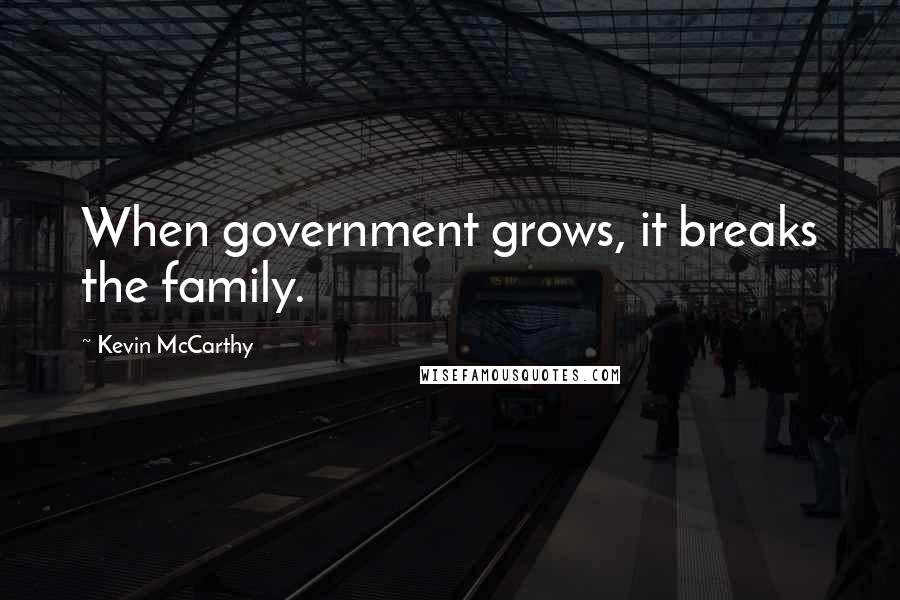 Kevin McCarthy Quotes: When government grows, it breaks the family.