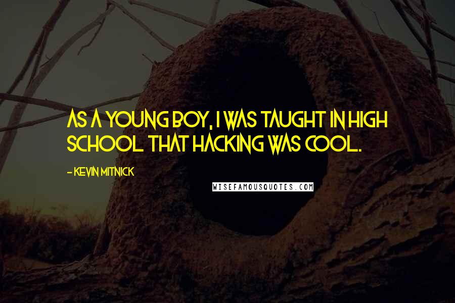 Kevin Mitnick Quotes: As a young boy, I was taught in high school that hacking was cool.