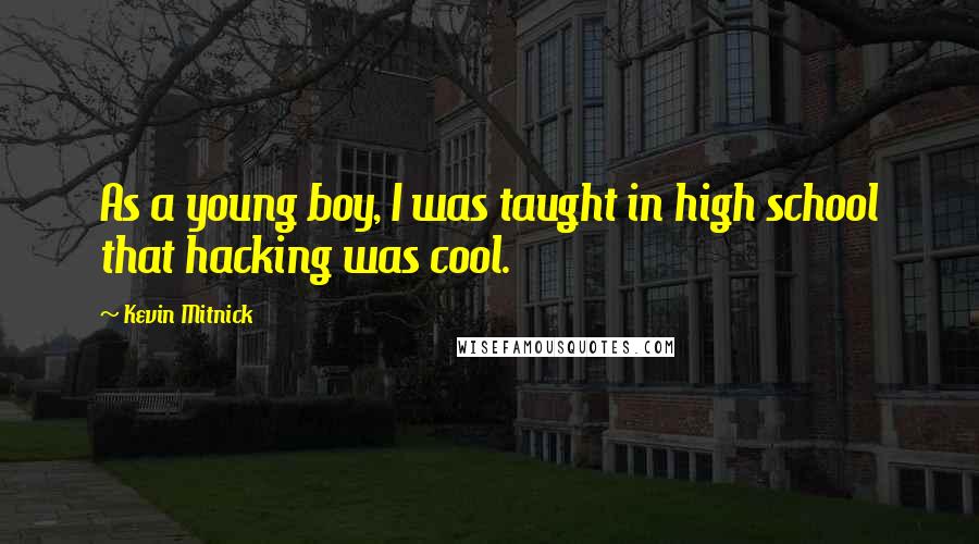 Kevin Mitnick Quotes: As a young boy, I was taught in high school that hacking was cool.