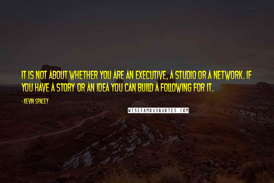 Kevin Spacey Quotes: It is not about whether you are an executive, a studio or a network. If you have a story or an idea you can build a following for it.
