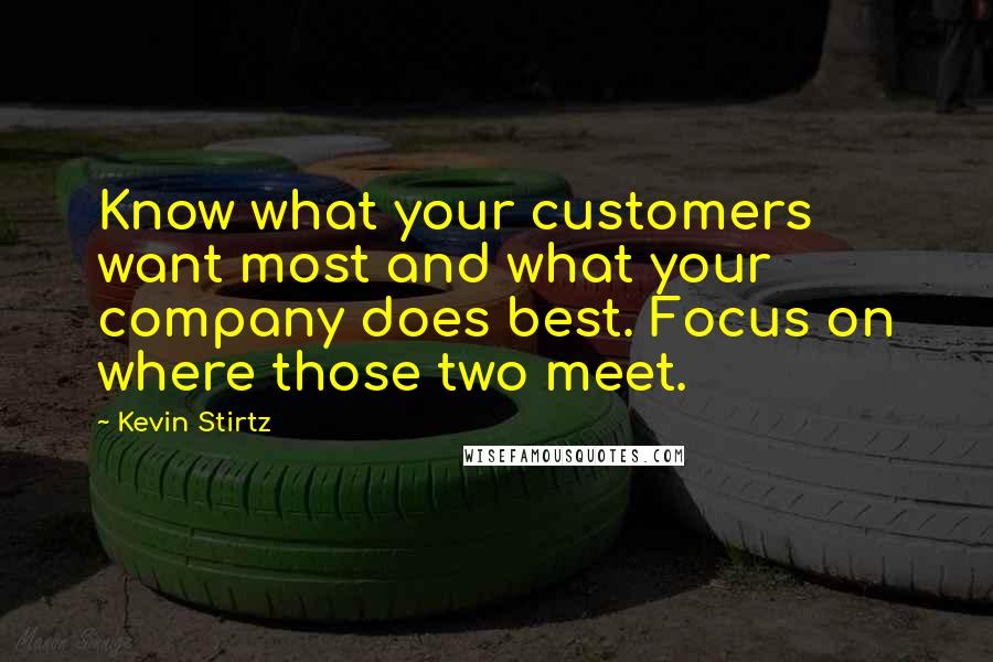 Kevin Stirtz Quotes: Know what your customers want most and what your company does best. Focus on where those two meet.